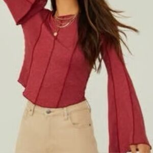 Altar'd State Ruby Red Zia Bell Sleeve Top